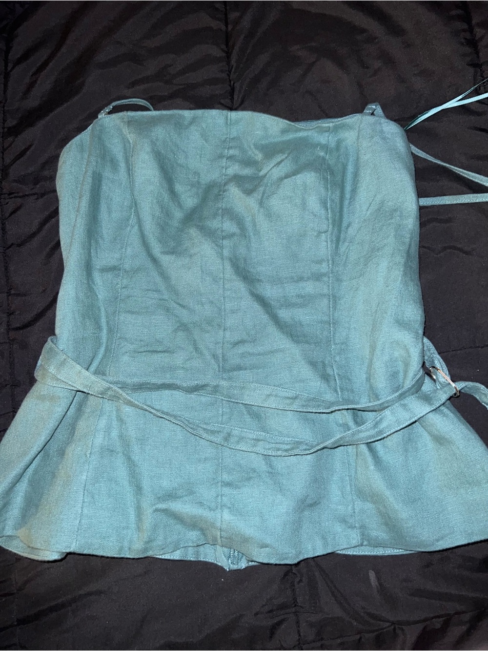 NWT Abercrombie Teal Green Strapless Peplum Top. Size M